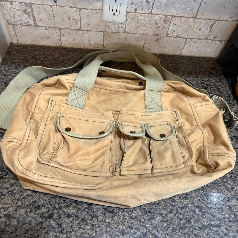 Rothco Khaki Canvas Duffel Bag Vintage Military Paratrooper Shoulder Bag Tan